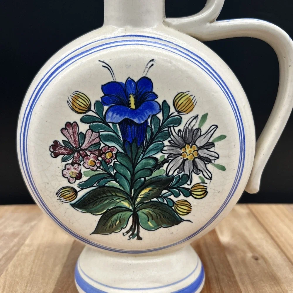 Vintage Hand Painted Decorative Floral Vase From Switzerland